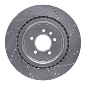 Land Rover Range Rover Brake Rotor (1) - Rear Left - R1 Concepts - Drilled & Slotted - Silver - `13-`25